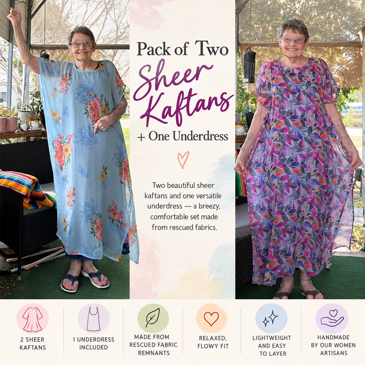 Pack of Two Sheer Kaftans + One Underdress