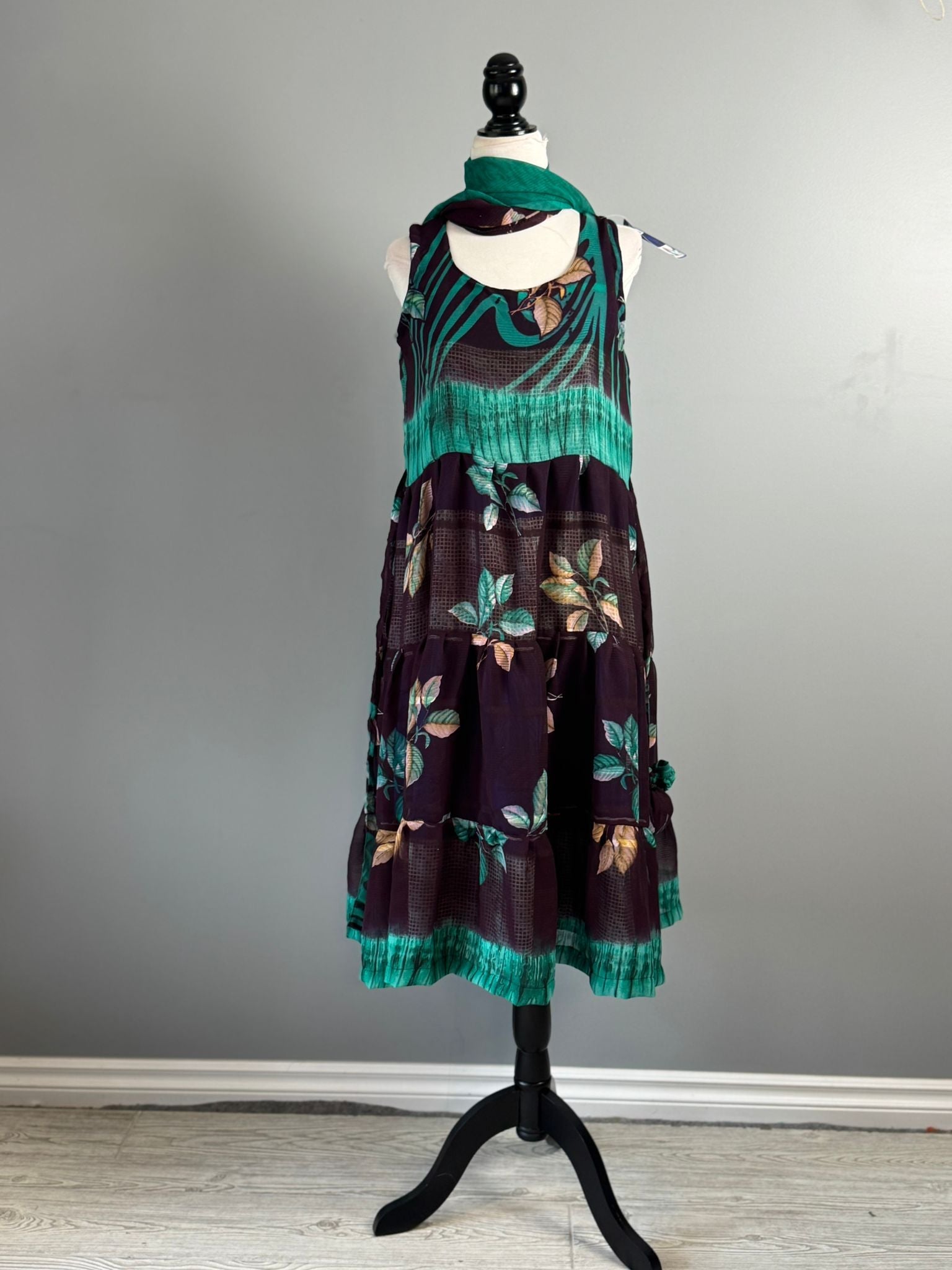 Becky Schatz-Slim Petite Lined Maya Tiered Dress with scarf Becky Schatz-Slim Petite Lined Maya Tiered Dress with scarf