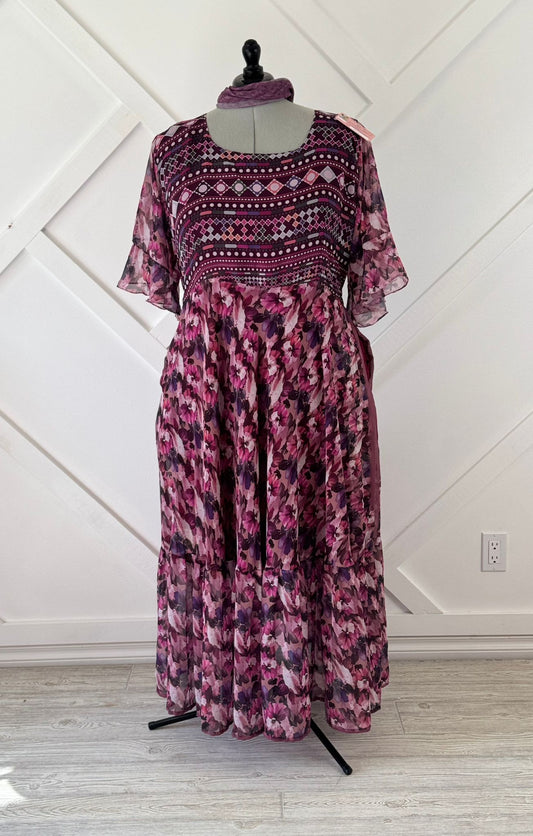 Digital print Plus Lined Ganga Dress with scar-BF023 - Rangeelaa- Fairtrade Sustainable Women's Clothing