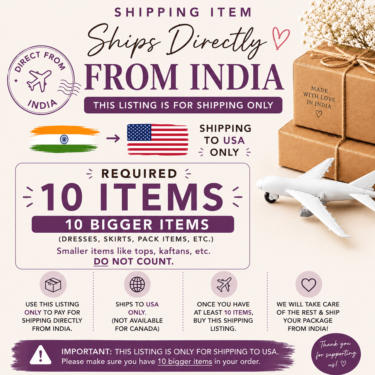 Direct Shipping from India (10 Bigger Items – USA Only) - Rangeelaa - Fairtrade Sustainable Women's Clothing