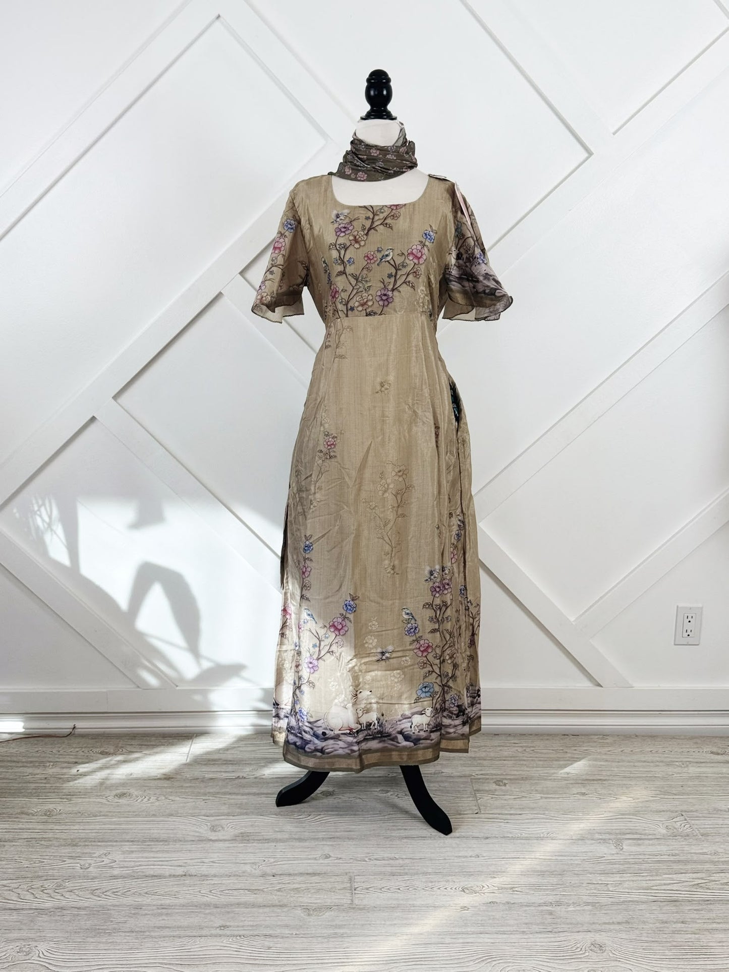 Dola Silk Petite Regular Lined Rani Dress with scarf-ED033 - Rangeelaa- Fairtrade Sustainable Women's Clothingdresses