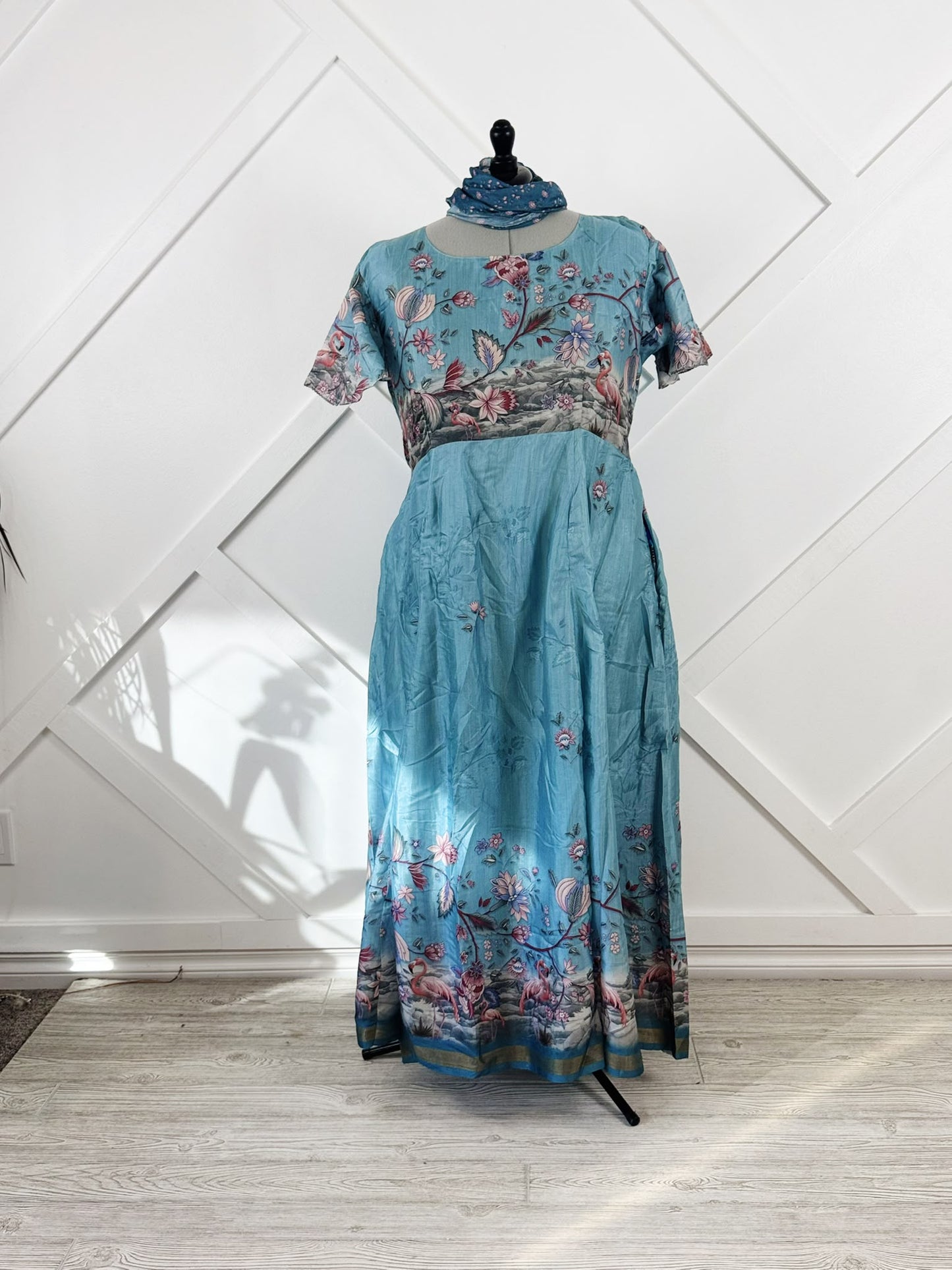 Dola Silk Plus Lined Rani Dress with scarf-ED037 - Rangeelaa- Fairtrade Sustainable Women's Clothingdresses