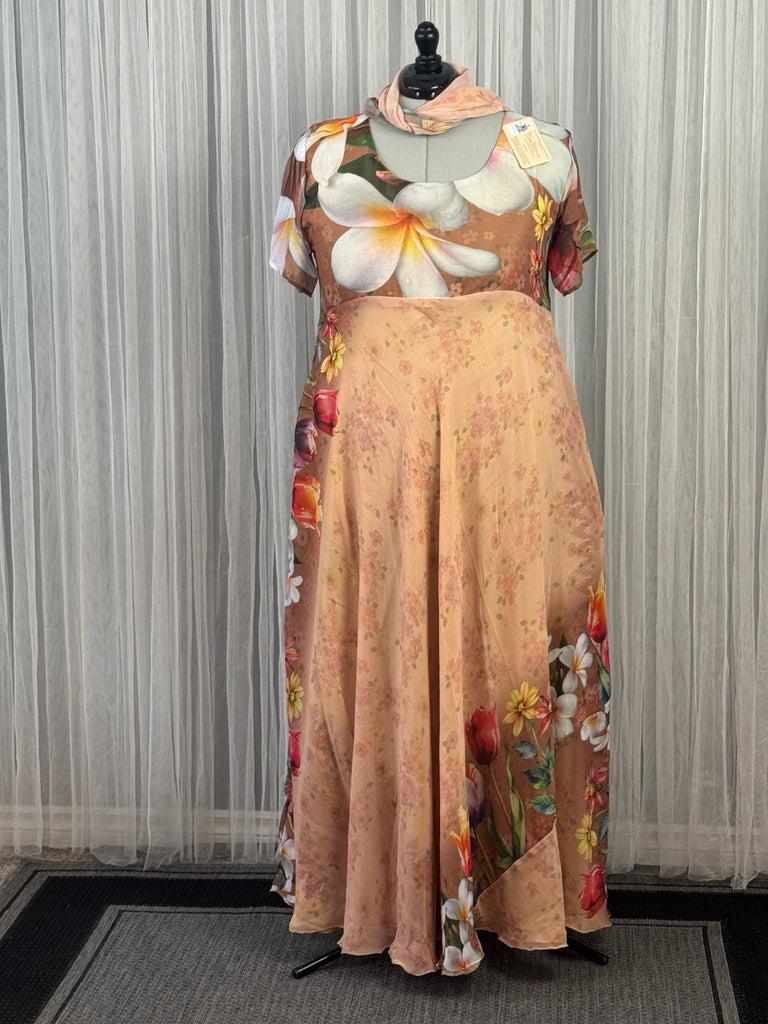 fair trade maxi dress Kim.m-Digital print Plus Lined maxi Viya Dress with Scarf