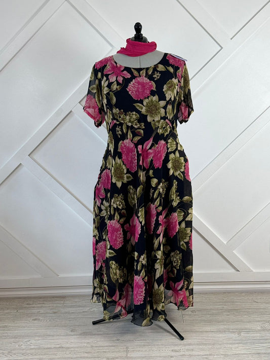 Plus Lined Viya Dress with Scarf-ED004 - Rangeelaa- Fairtrade Sustainable Women's Clothing