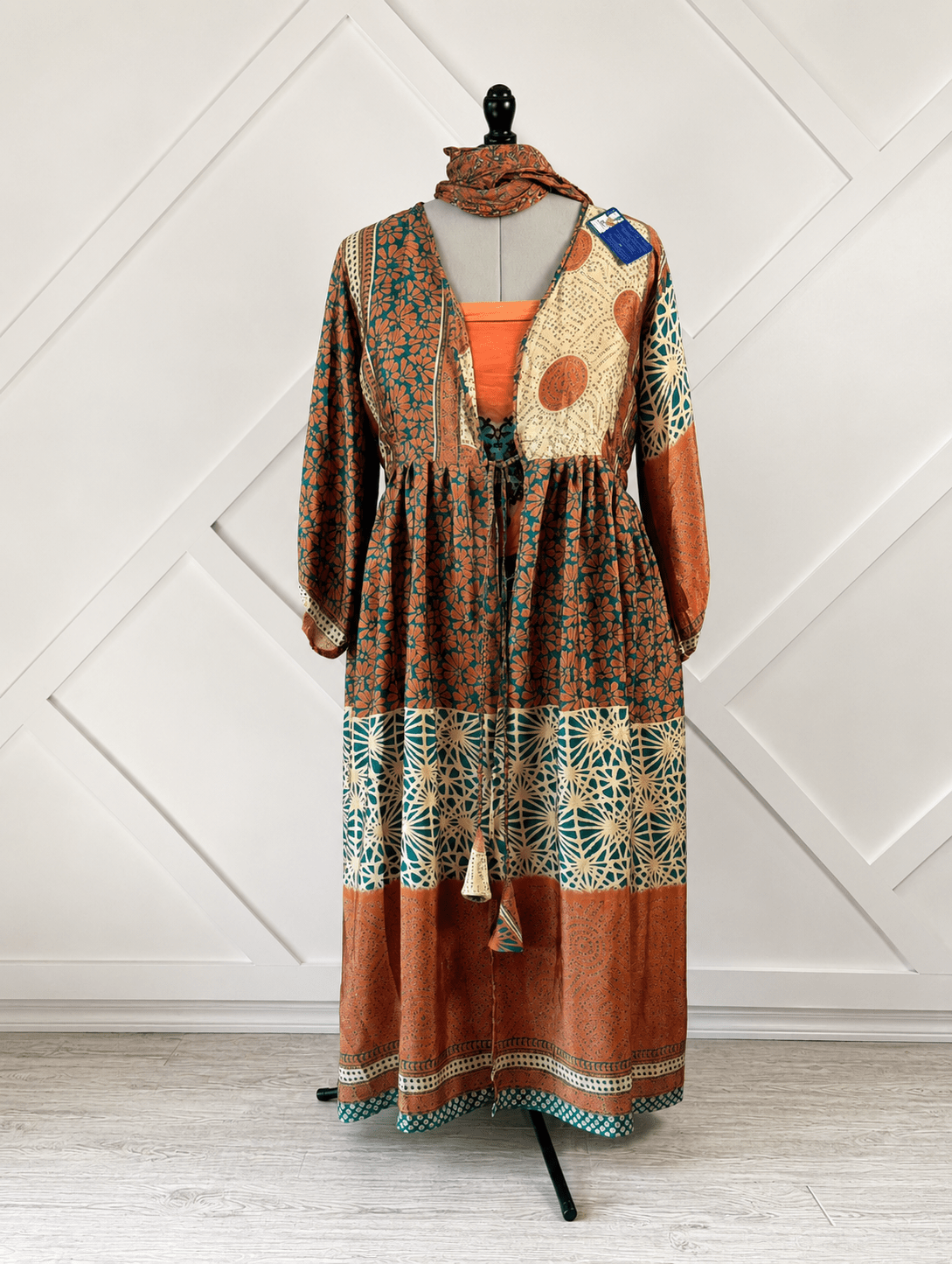 Plus Over Sized Nira Kimono with scarf-J0064 - Rangeelaa- Fairtrade Sustainable Women's Clothingdresses