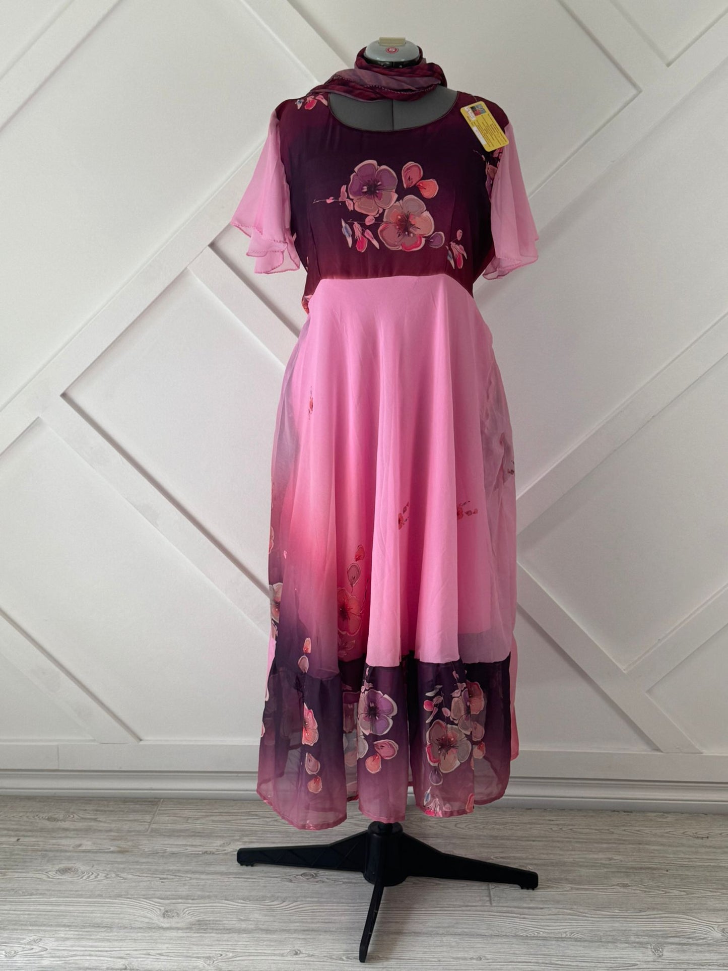 Digital print Regular Lined Ganga Dress with scarf-ED025