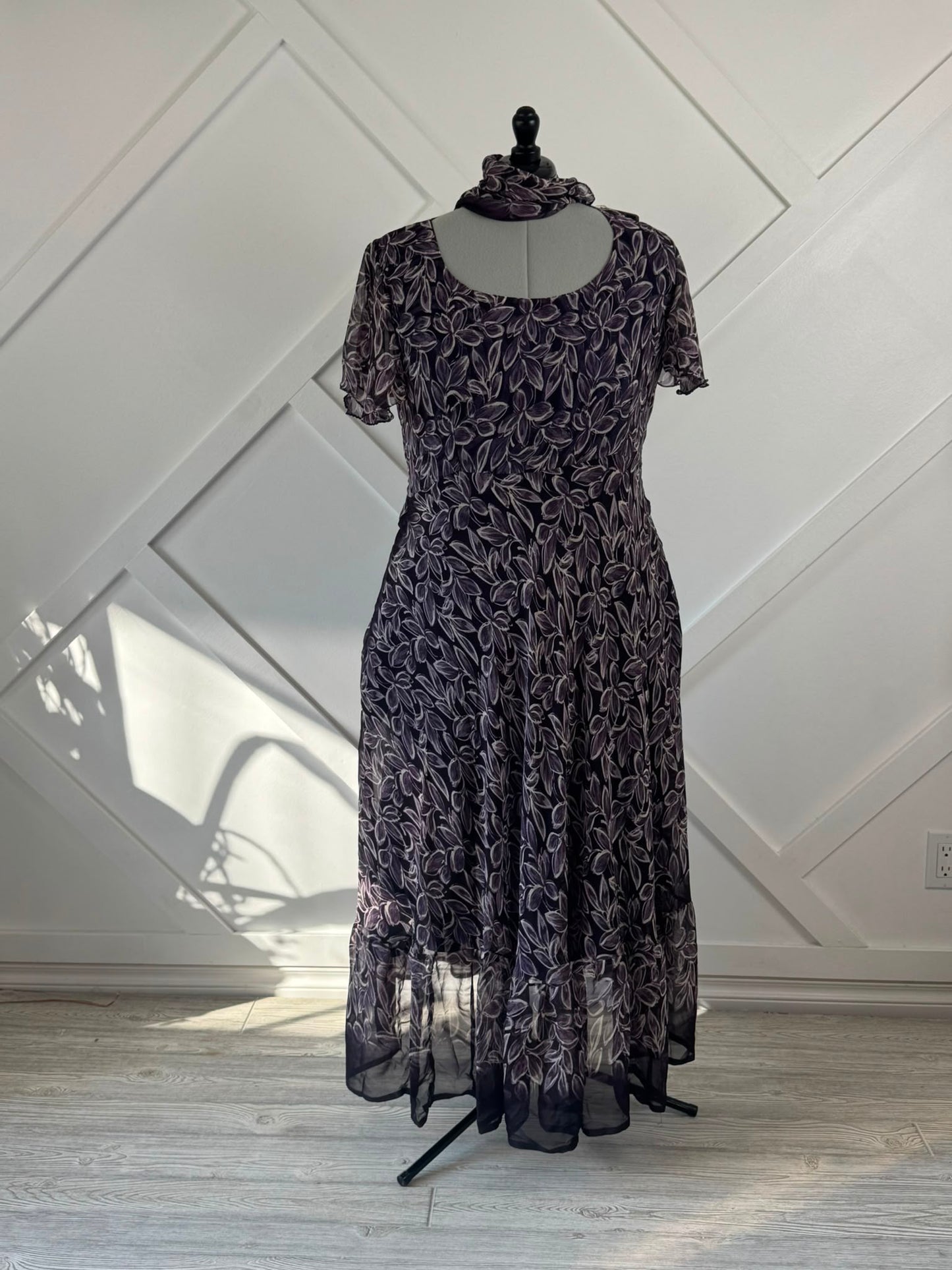 Plus Lined Ganga Dress with scarf-FD007