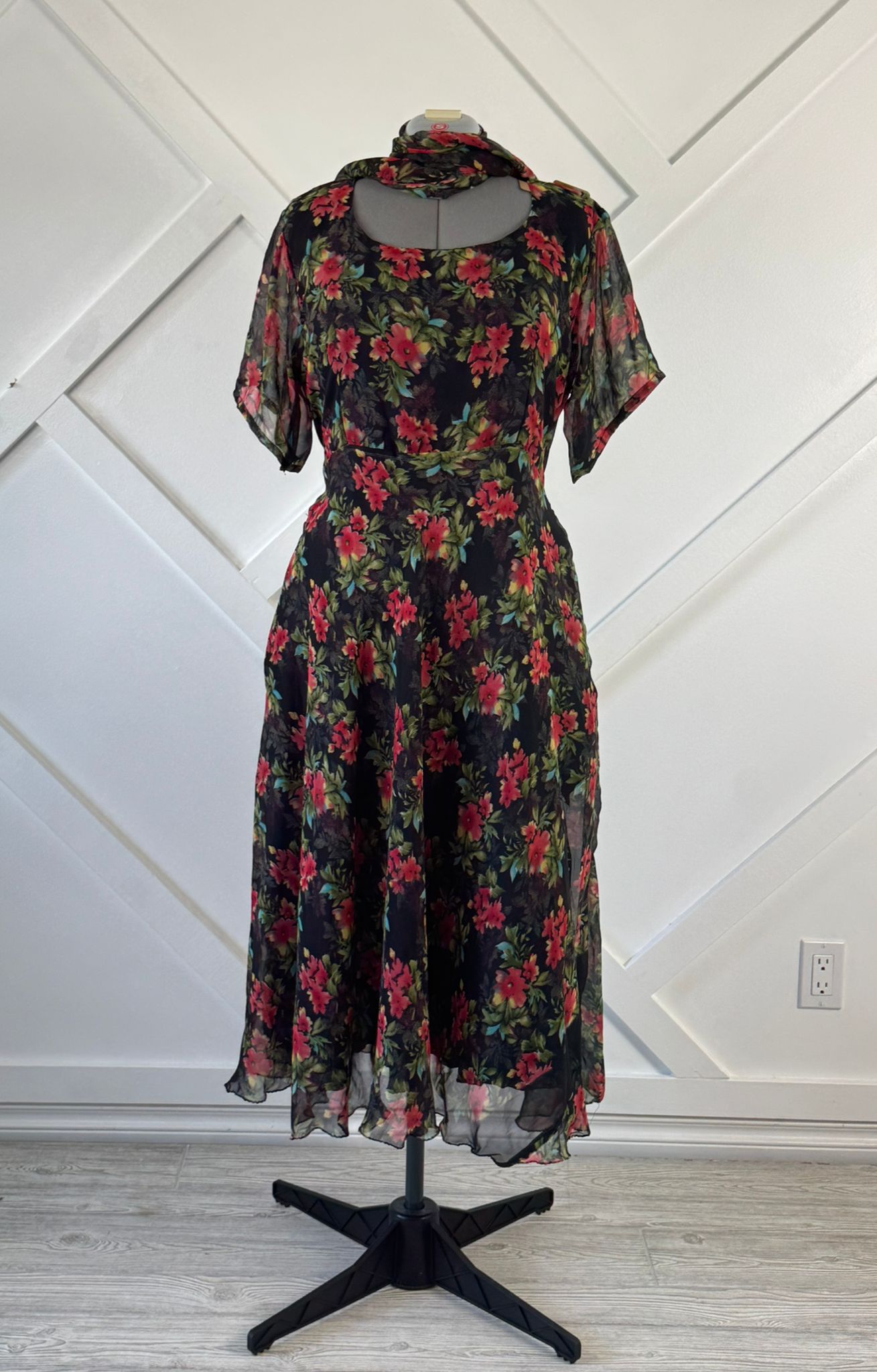 Regular Lined Viya Dress with Scarf-BD009