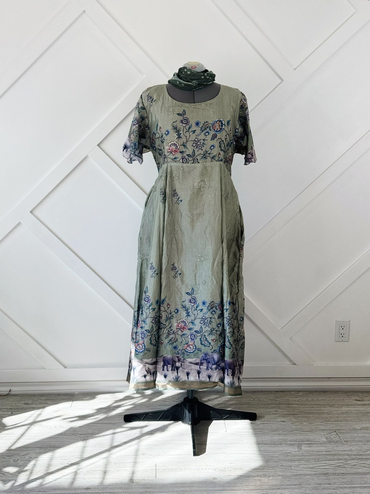 Dola Silk Regular Lined Rani Dress with scarf-CD002