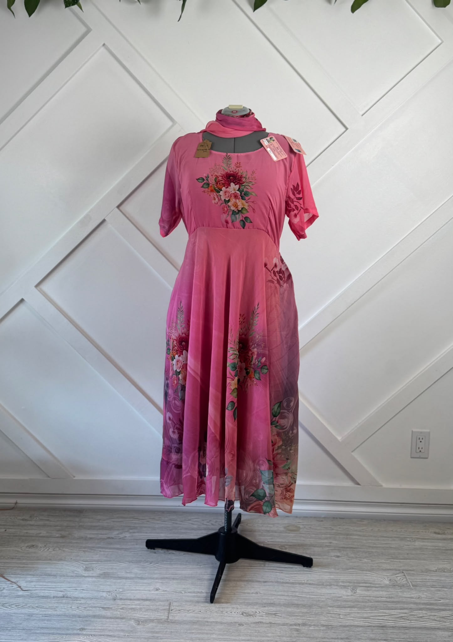 Digital print Regular Lined Viya Dress with Scarf-FD011