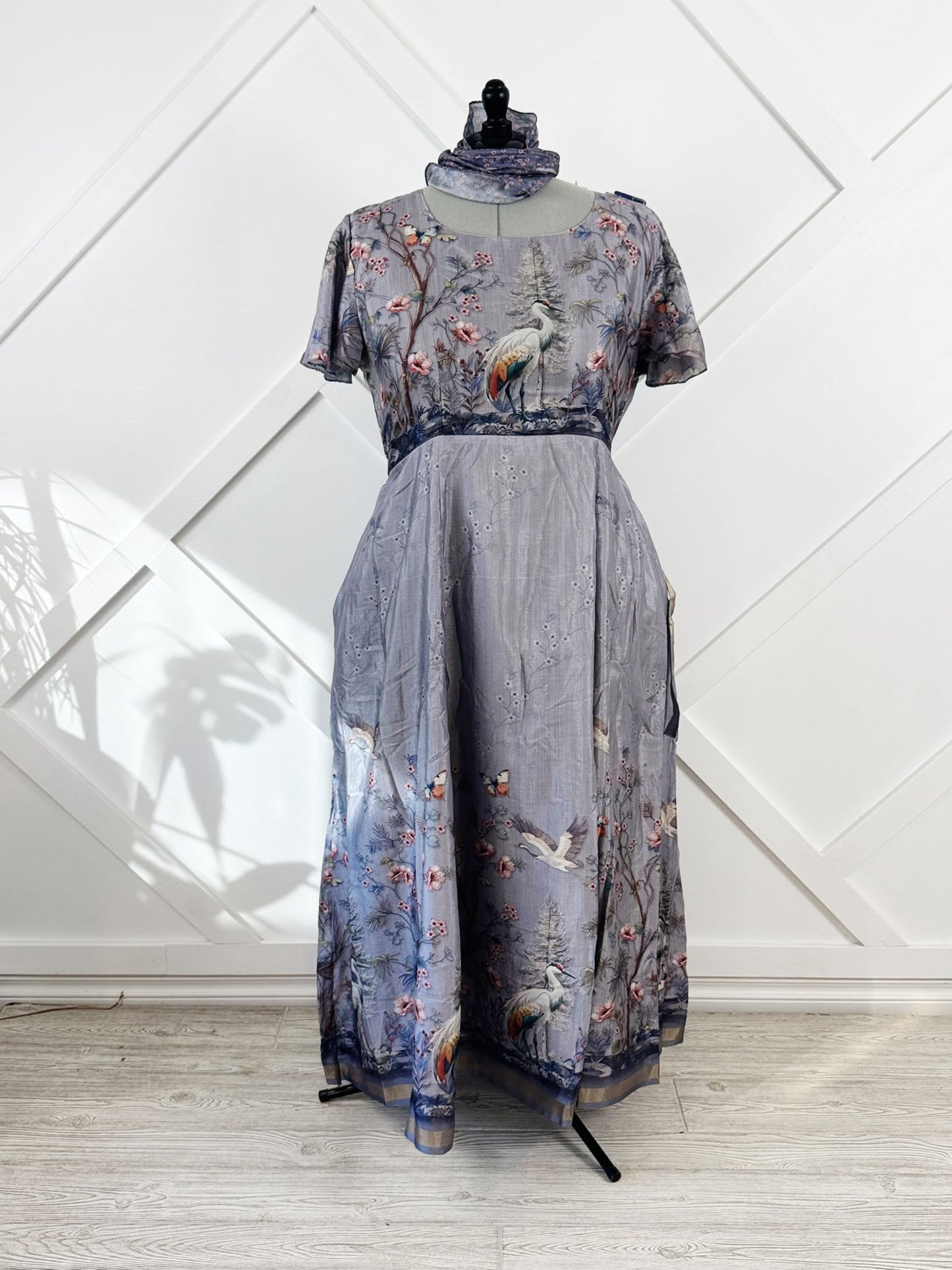 Dola Silk Plus Lined Rani Dress with scarf-ED036
