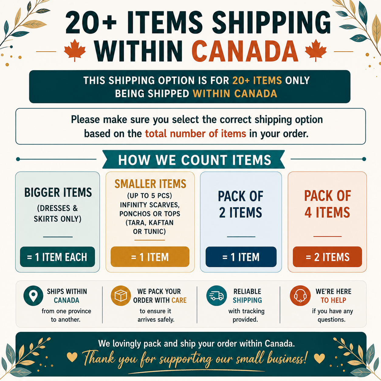 Shipping charges for 20+ Items - Canada - Rangeelaa - Fairtrade Sustainable Women's Clothing