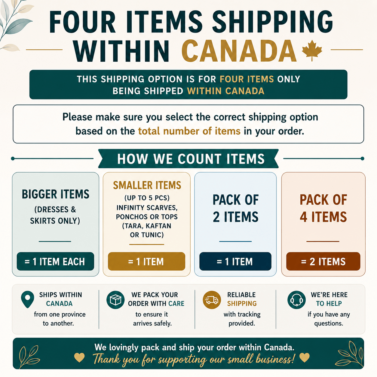 Shipping charges for 4 Items - Canada - Rangeelaa - Fairtrade Sustainable Women's Clothing