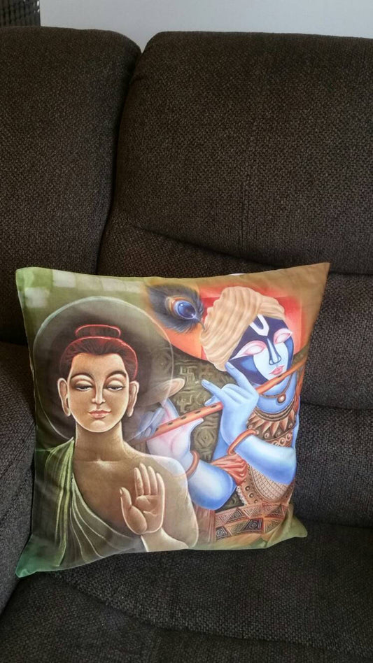 Krishna-Budha Digital print Bohemian Cushion Covers - Rangeelaa- Fairtrade Sustainable Women's ClothingEthnic Cushion Covers