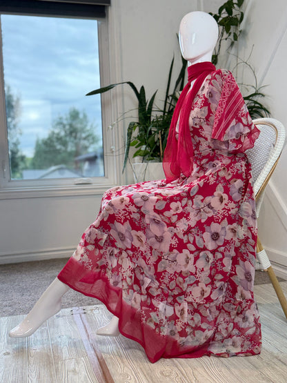 Regular Lined Ganga Dress with scarf-FD015