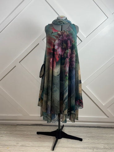 Basl lynn - Digital print Regular Mahika Dress with scarf - Rangeelaa - Fairtrade Sustainable Women's Clothing