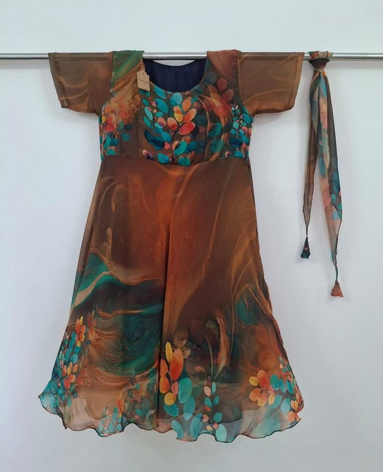 Basl.L-Digital print Regular Lined Viya Dress with Scarf-FD014 - Rangeelaa- Fairtrade Sustainable Women's Clothingdresses
