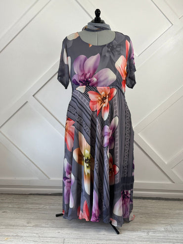 Christy matu - Digital print Plus Lined Viya Dress with Scarf - Rangeelaa - Fairtrade Sustainable Women's Clothing