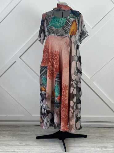 Delphine - Digital print Plus Lined Viya Dress with Scarf - Rangeelaa - Fairtrade Sustainable Women's Clothing