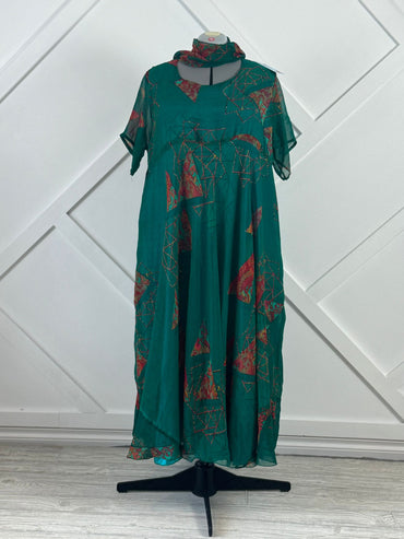 Delphine - Plus Lined Viya Dress with Scarf - Rangeelaa - Fairtrade Sustainable Women's Clothing