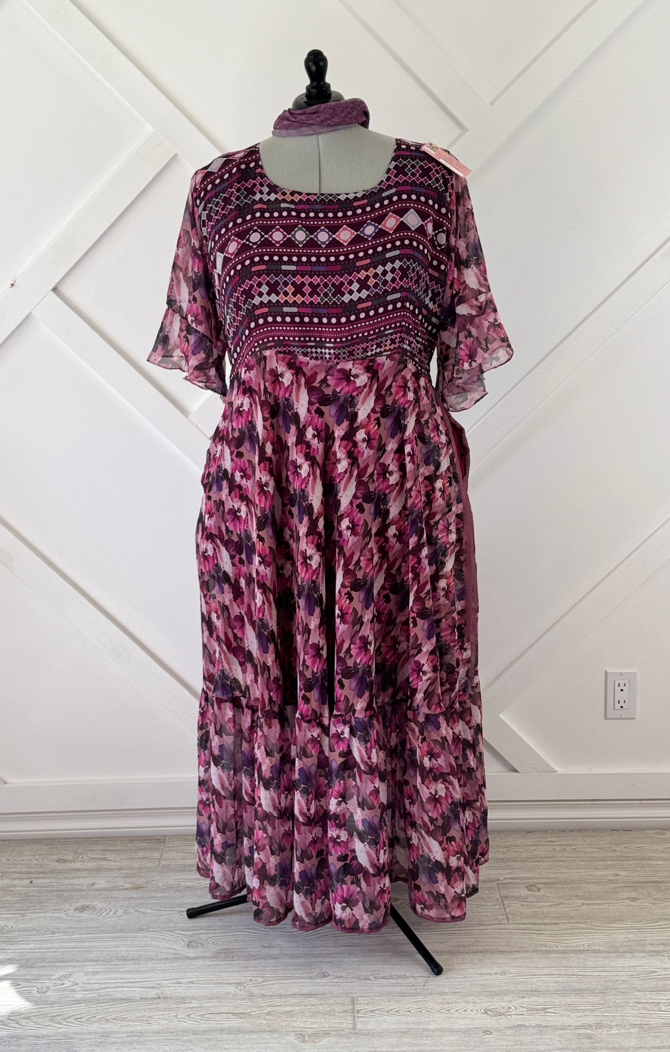 Digital print Plus Lined Ganga Dress with scar-BF023 - Rangeelaa- Fairtrade Sustainable Women's Clothing