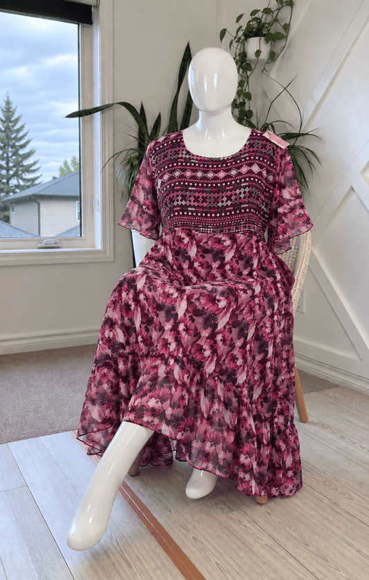 Digital print Plus Lined Ganga Dress with scar-BF023 - Rangeelaa- Fairtrade Sustainable Women's Clothingdresses