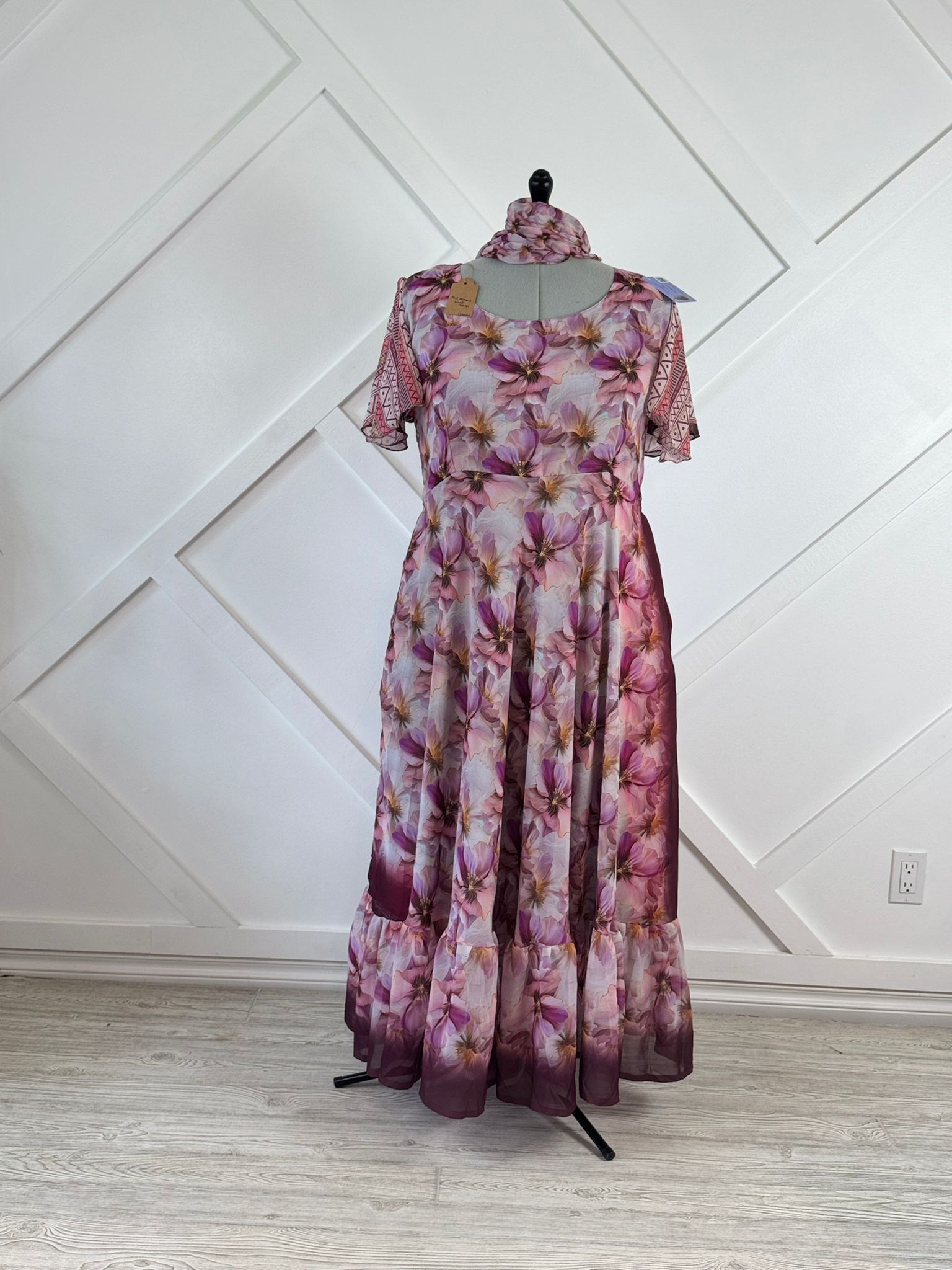 Digital print Plus Lined Ganga Dress with scarf-ED008 - Rangeelaa- Fairtrade Sustainable Women's Clothing