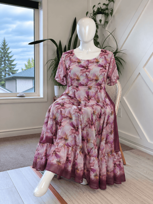 Digital print Plus Lined Ganga Dress with scarf-ED008 - Rangeelaa- Fairtrade Sustainable Women's Clothingdresses