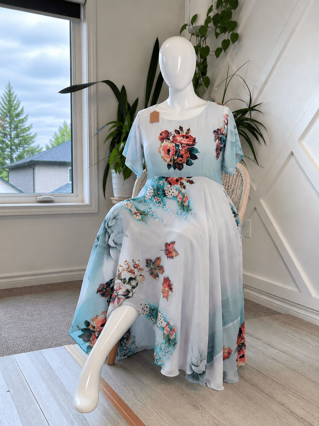 Digital print Plus Lined Viya Dress with scarf-FD015 - Rangeelaa- Fairtrade Sustainable Women's Clothingdresses