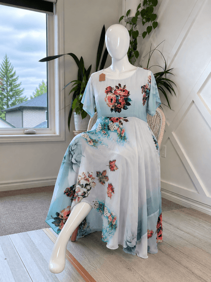 Digital print Plus Lined Viya Dress with scarf-FD015 - Rangeelaa- Fairtrade Sustainable Women's Clothingdresses