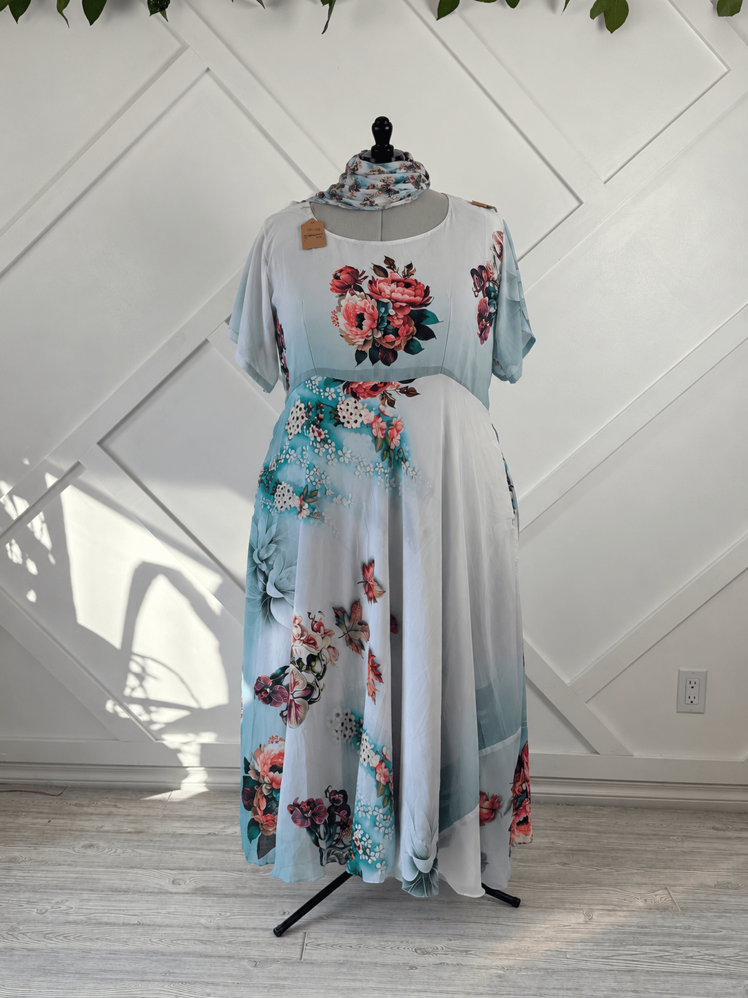Digital print Plus Lined Viya Dress with scarf-FD015 - Rangeelaa- Fairtrade Sustainable Women's Clothingdresses