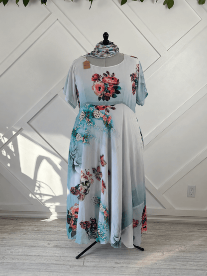 Digital print Plus Lined Viya Dress with scarf-FD015 - Rangeelaa- Fairtrade Sustainable Women's Clothingdresses