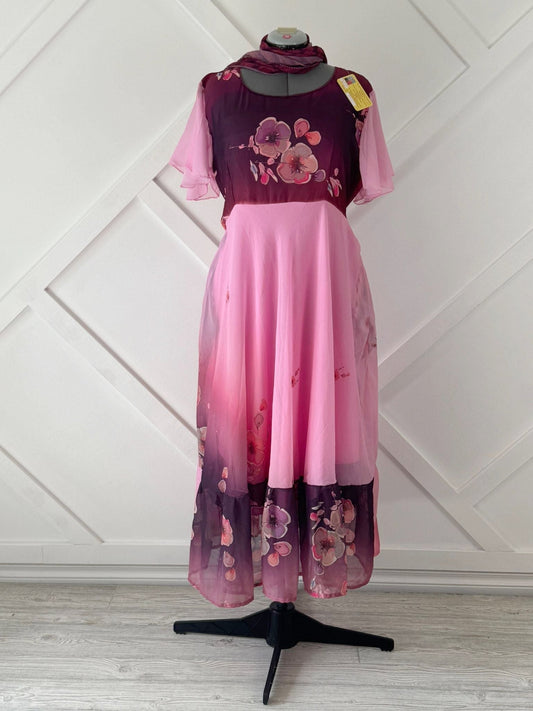 Digital print Regular Lined Ganga Dress with scarf-ED025 - Rangeelaa- Fairtrade Sustainable Women's Clothingdresses