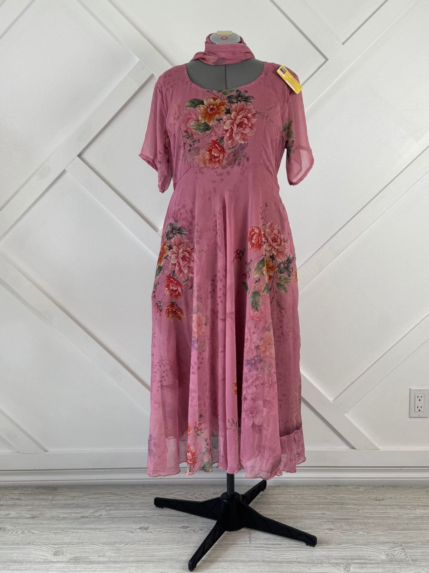 Digital print Regular Lined Viya Dress with Scarf-ED018 - Rangeelaa- Fairtrade Sustainable Women's Clothing