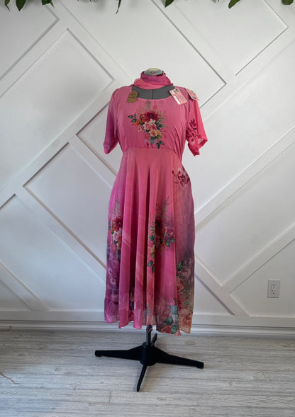 Digital print Regular Lined Viya Dress with Scarf-FD011 - Rangeelaa- Fairtrade Sustainable Women's Clothingdresses