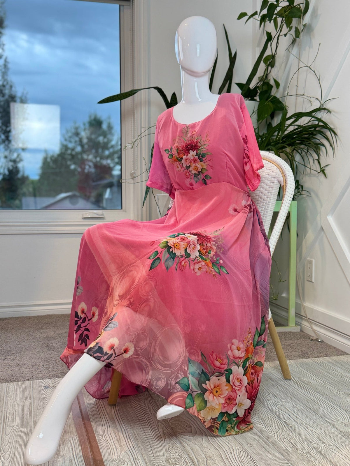 Digital print Regular Lined Viya Dress with Scarf-FD011 - Rangeelaa- Fairtrade Sustainable Women's Clothingdresses