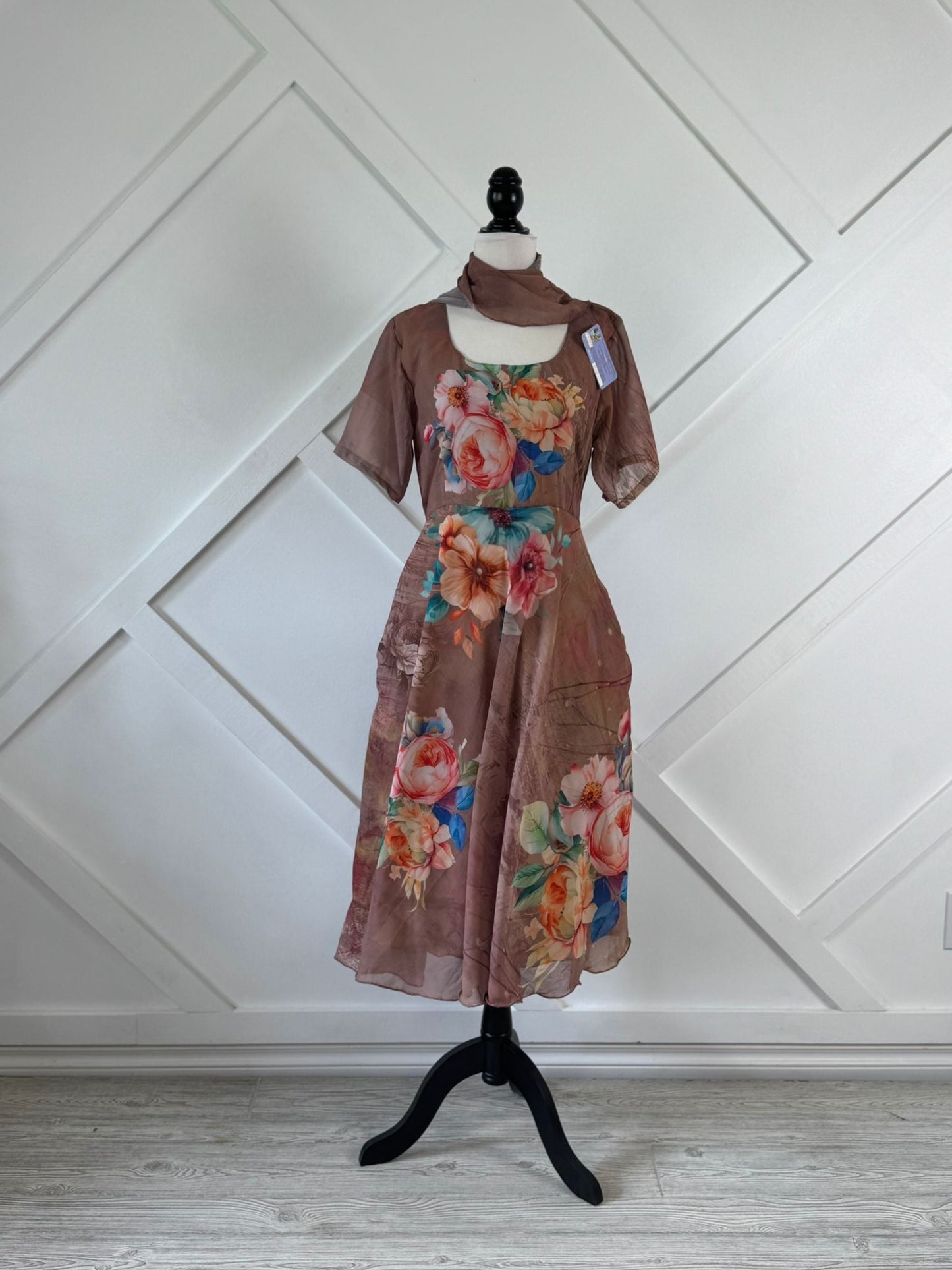 Digital print Slim Petite Lined Viya Dress with Scarf-ED023 - Rangeelaa- Fairtrade Sustainable Women's Clothing