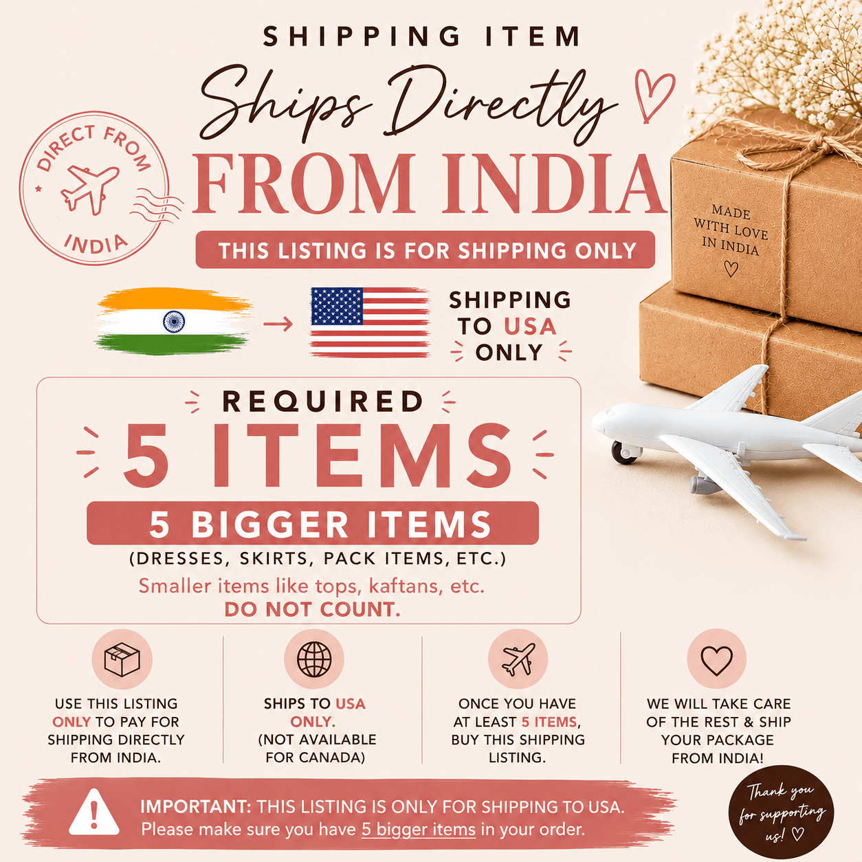 Direct Shipping from India (5 Bigger Items – USA Only) - Rangeelaa - Fairtrade Sustainable Women's Clothing