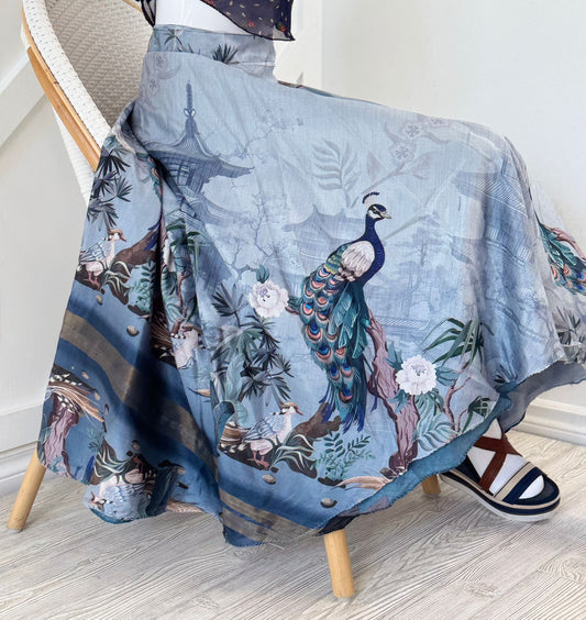 Dola silk Digital print Premium XL Calf skirt - AS008 - Rangeelaa - Fairtrade Sustainable Women's Clothingsaree wrap skirts