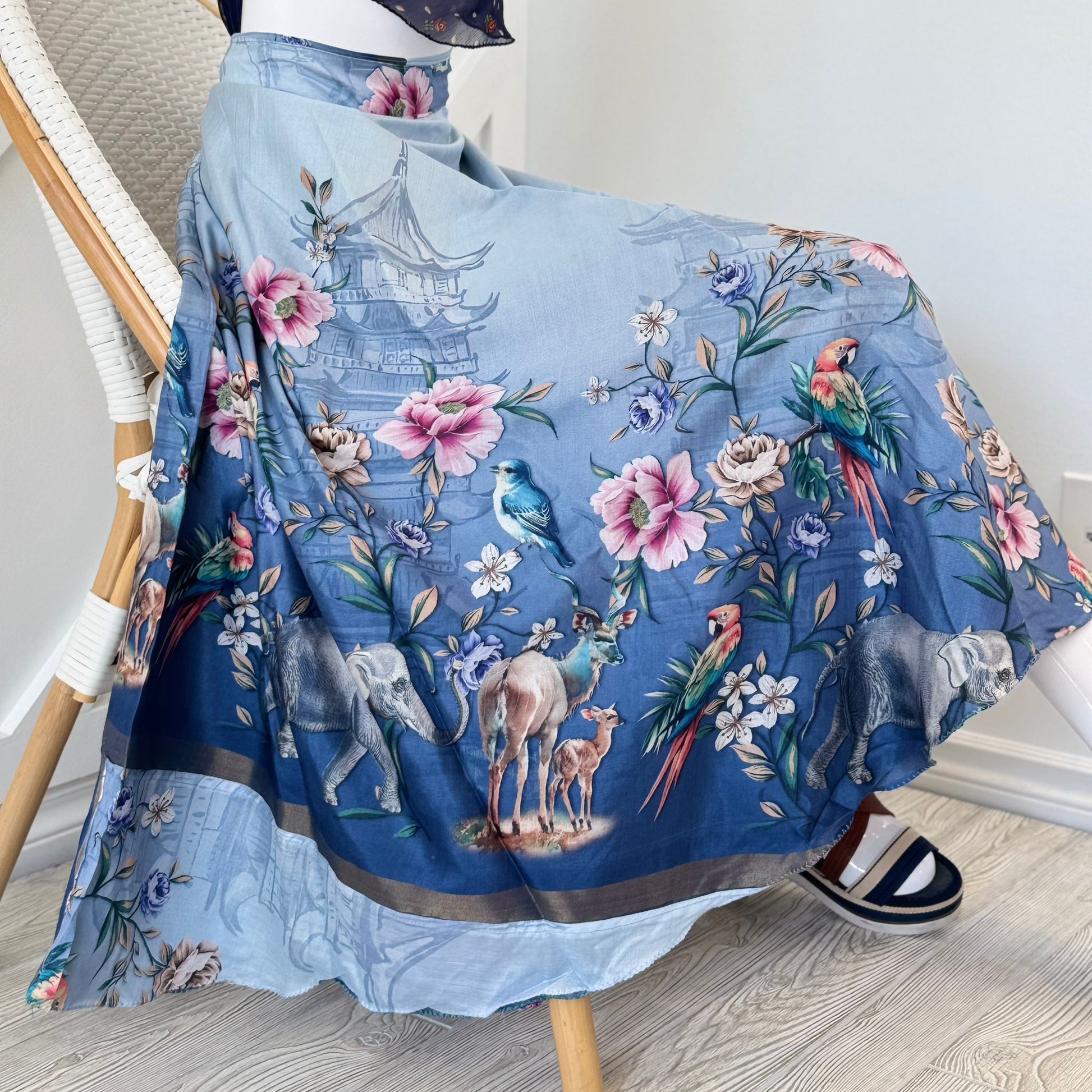 Dola silk Digital print Premium XL Calf skirt - BS007 - Rangeelaa - Fairtrade Sustainable Women's Clothingsaree wrap skirts