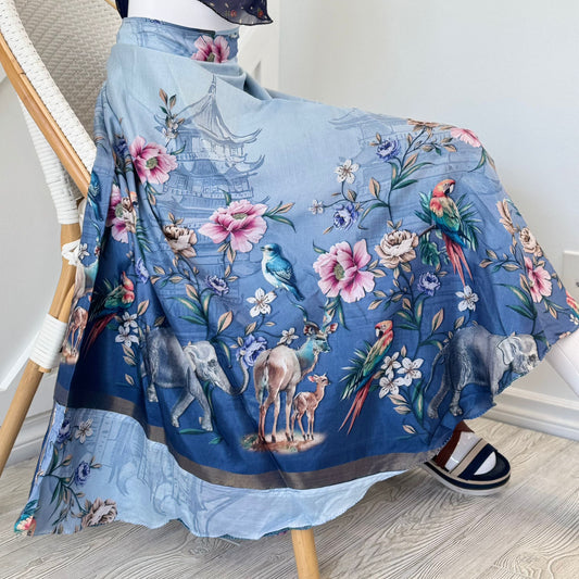 Dola silk Digital print Premium XL Calf skirt - BS007 - Rangeelaa - Fairtrade Sustainable Women's Clothingsaree wrap skirts