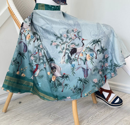 Dola silk Digital print Premium XL Tea skirt - BS008 - Rangeelaa - Fairtrade Sustainable Women's Clothingsaree wrap skirts