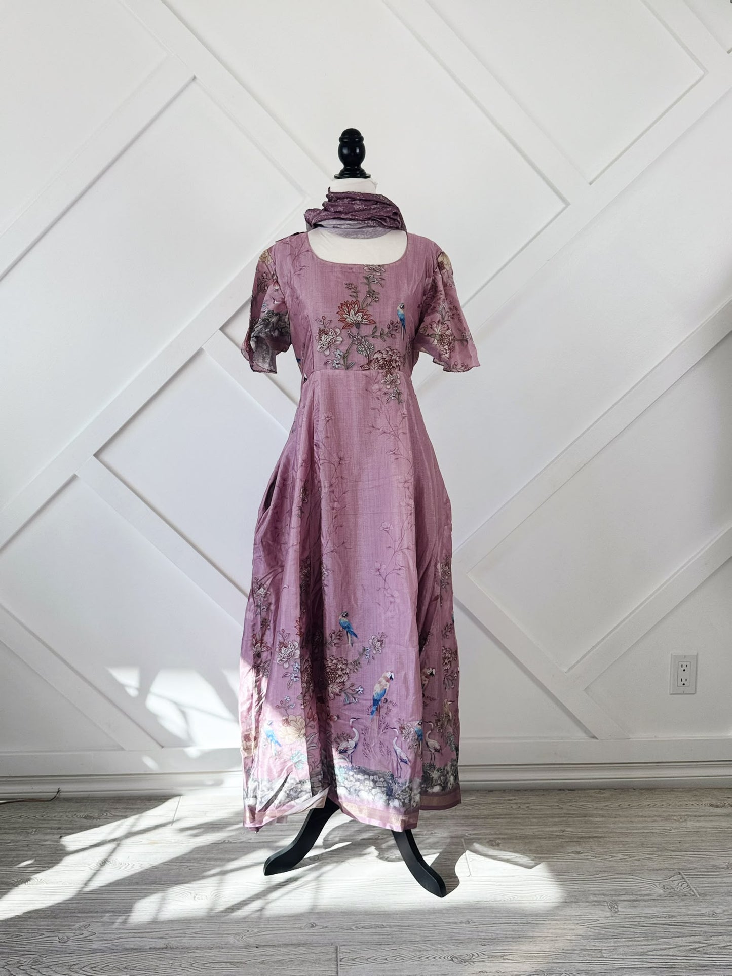Dola Silk Petite Regular Lined Rani Dress with scarf-ED034 - Rangeelaa- Fairtrade Sustainable Women's Clothingdresses