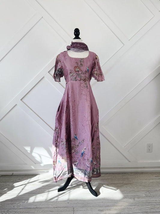 Dola Silk Petite Regular Lined Rani Dress with scarf-ED034 - Rangeelaa- Fairtrade Sustainable Women's Clothingdresses