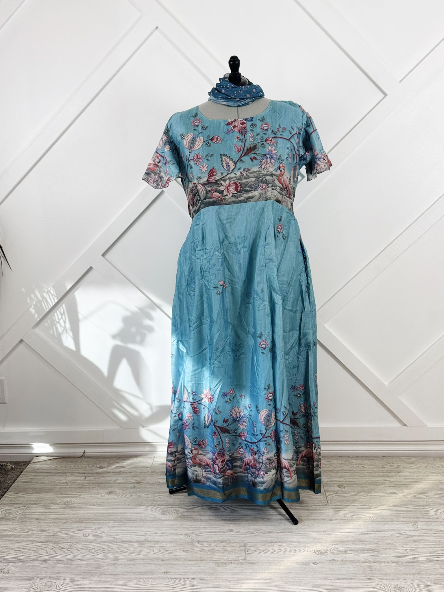 Dola Silk Plus Lined Rani Dress with scarf-ED037 - Rangeelaa- Fairtrade Sustainable Women's Clothingdresses