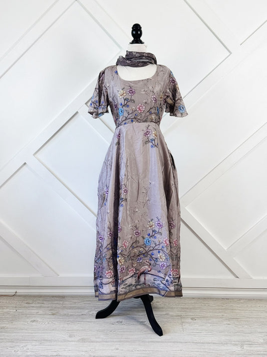 Dola Silk slim Petite Regular Lined Rani Dress with scarf-ED031 - Rangeelaa- Fairtrade Sustainable Women's Clothingdresses