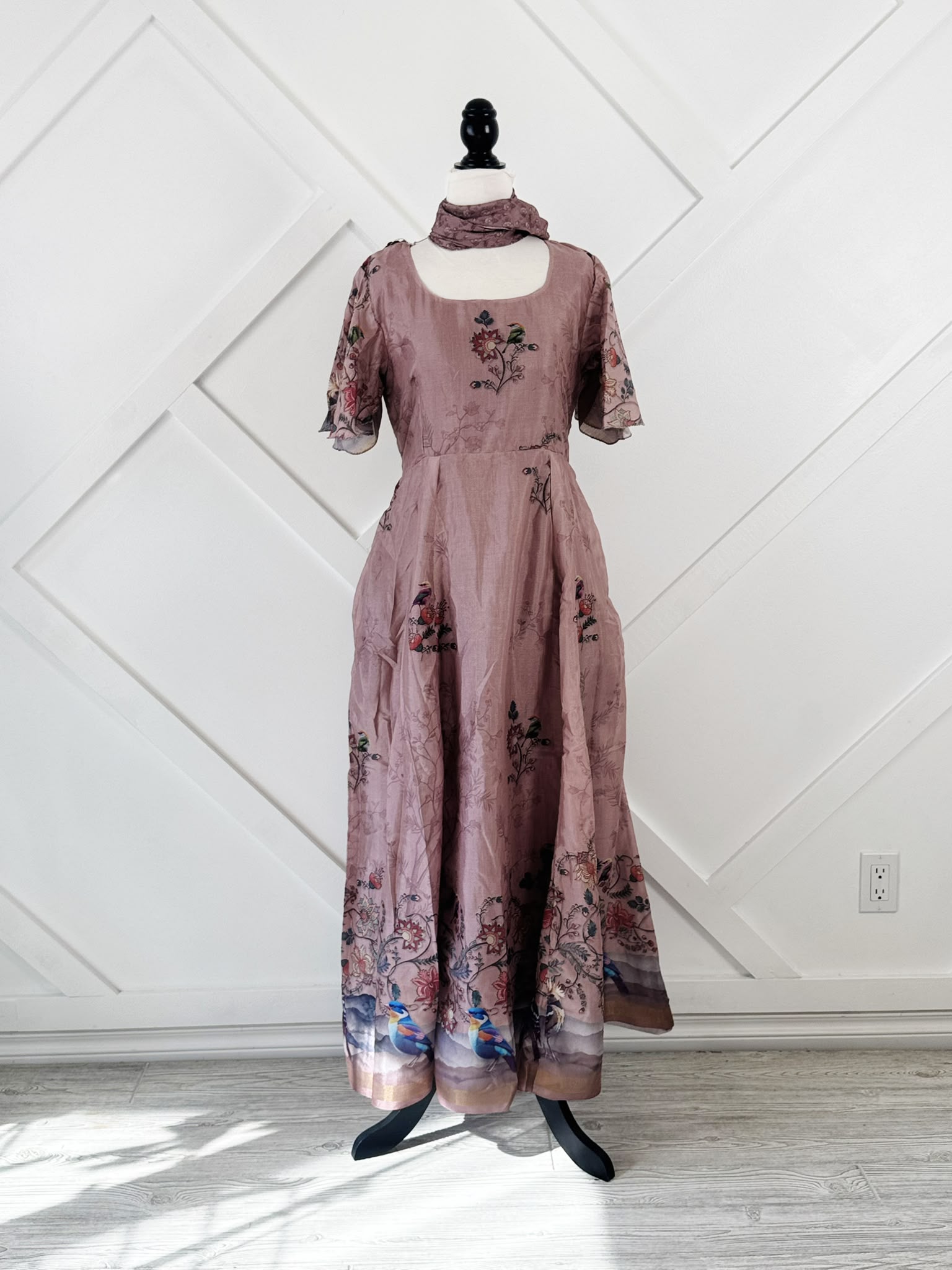 Dola Silk slim Petite Regular Lined Rani Dress with scarf-ED039 - Rangeelaa- Fairtrade Sustainable Women's Clothingdresses
