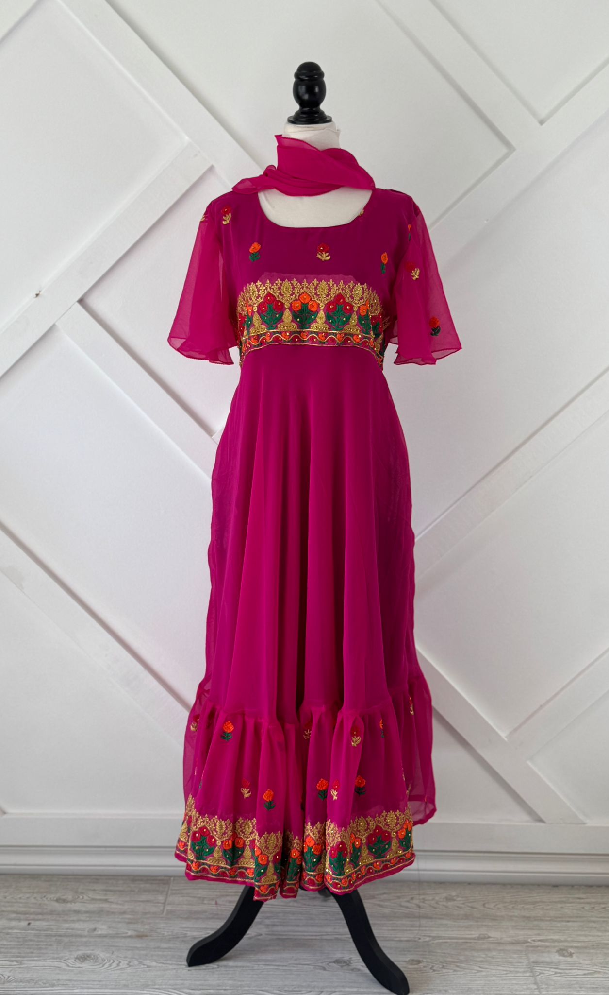 Embroidery Petite Regular Lined Ganga Dress with scarf-BD000 - Rangeelaa- Fairtrade Sustainable Women's Clothing