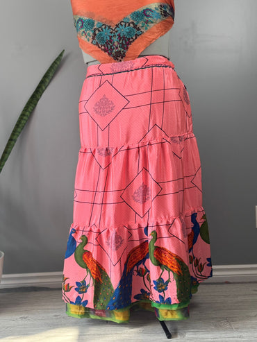 Festive plus Ankle Drawstring Skaya Tiered Skirt - J0069 - Rangeelaa - Fairtrade Sustainable Women's Clothing