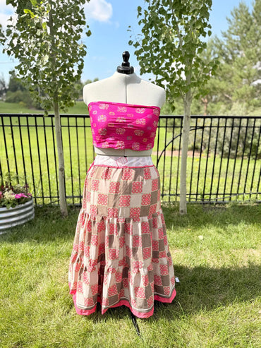 Festive plus Drawstring Skaya Tiered Skirt - J0135 - Rangeelaa - Fairtrade Sustainable Women's Clothing